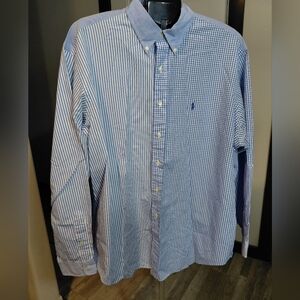 Ralph Lauren Yarmouth Mens Blue Striped & Checkered Button-Down Shirt SZ 17.5